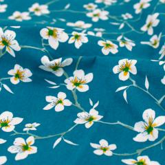Tissu coton cretonne motif fleurs AMANDIER Bleu