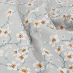 Tissu coton cretonne motif fleurs AMANDIER beige Lin
