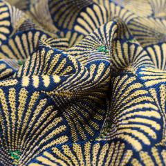 Tissu polyester tissé teint motif géométrique SHELL bleu Marine