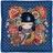 Carré de tissu jacquard polycoton motif geisha chibi MINA bleu Indigo